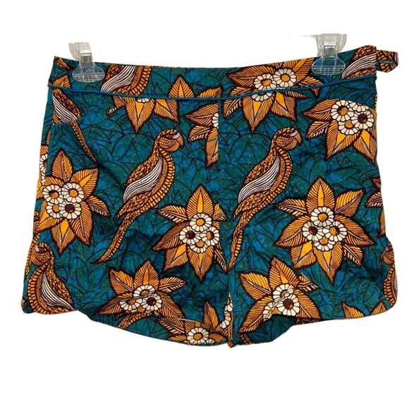Anthropologie Pants - Anthropologie Elevenses teal orange tropical Indonesian BATIK bird shorts 8